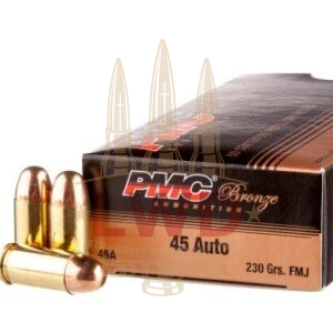 PMC sets the Gold standard with its Bronze line of ammo when it comes to consistent and reliable range performance and AmmoForSale.com is proud to offer PMC’s 45 ACP hard ball ammunition for sale. These 1,000 rounds of brass cased ammunition are boxer primed and are loaded with 230 grain FMJ (Full Metal Jacket) projectiles. This 1,000 round case will give you more than enough ammunition to feed your hungry 45’s and last several extended range sessions with your favorite handgun. PMC’s Bronze line of ammunition is economically priced for target practice in 20 50-round boxes and is perfect for use in preparation for (and actual use in) a competitive pistol match or advanced handgun course with a muzzle velocity of 850 feet per second. PMC makes their ammunition using high quality sole-sourced components manufactured in-house and exceeds all US Military and NATO standards. If you are looking for ammunition that will positively feed, reliably ignite and take out the center X in your targets, look no further than PMC Bronze.