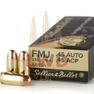 1000 Rounds of 230gr FMJ .45 ACP Ammo by Sellier & Bellot