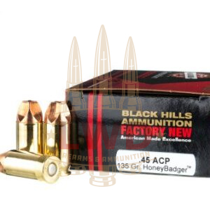 20 Rounds of 135gr HoneyBadger .45 ACP Ammo by Black Hills