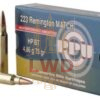 Prvi PPU 223 Rem Ammunition PPM2232 75 Grain Match Hollow Point Boat Tail 20 Rounds